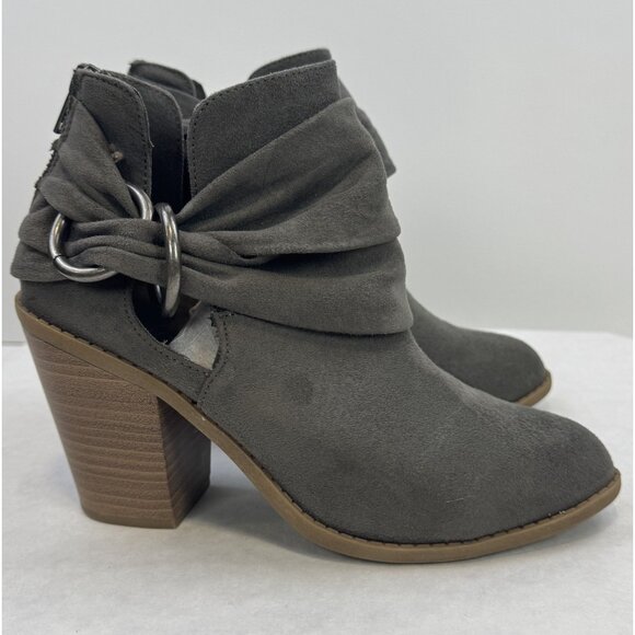Rampage Vappy Womens Size 7M Grey Ruched Ring Ankle Bootie Chunky Suede Fabric - Picture 3 of 13